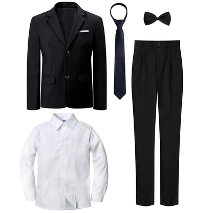 Boys Suit Kids Wedding Tuxedo Easter Birthday Party Gift Formal Perform Outfit Set Pants + Blazer + Dress Shirt + Necktie 4PCS