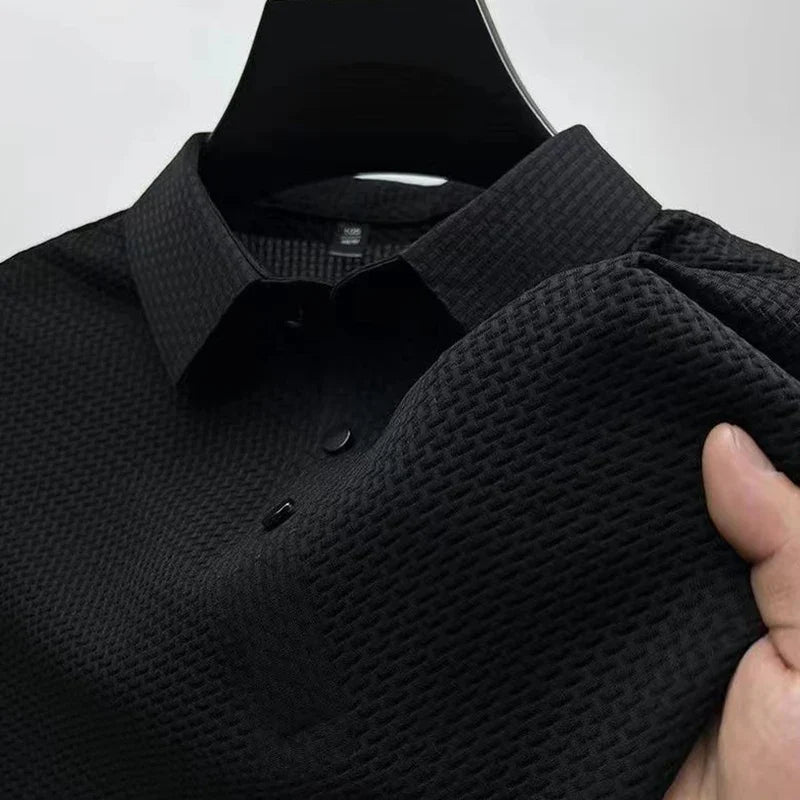 Men's Business Polos Casual Short Sleeved Bone Flower Solid Color POLO Shirt Fashion Breathable Comfortable Summer Versatile Top