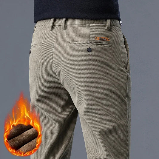 Thick Stretch Men's Corduroy Fleece Pants Fashion Business Casual Warm Chenille Male Brand Trousers Winter Thermal Pants