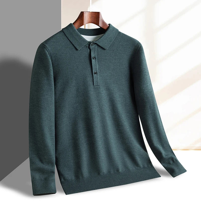 Fashion luxury knitted long sleeve polo shirt men's autumn new trend simple solid color soft skin friendly comfort lapel sweater