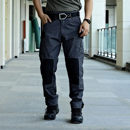 Wear-Resistant Outdoor Tactical Pants Mens Casual T-shirt Cargo Trousers Multi-pocket Waterproof Pant Hiking Training Workwear