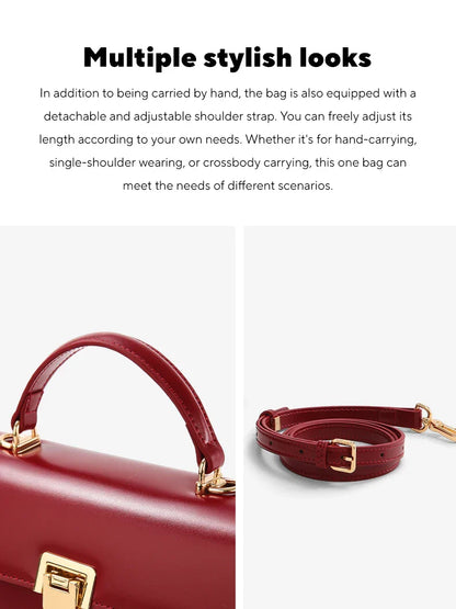 Genuine Leather Handbag with Scarf | Luxury Designer Trendy Shoulder Bag Solid Color Commuting Bag | bags for women gift