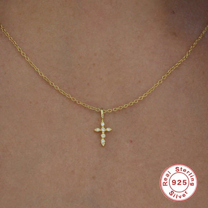 925 Sterling Silver Necklaces Charms for Women Crystal Cross Clavicle Collar Chain Simple Choker Necklace Accessories Gift