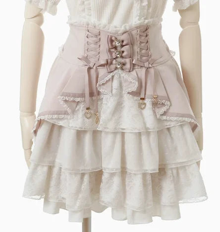 Mine Style Mass-Produced Japanese Casual Laminated Ruffles Lace  Skirts 2023 Autumn Winter High Waist Corset A- Line Mini Skirt