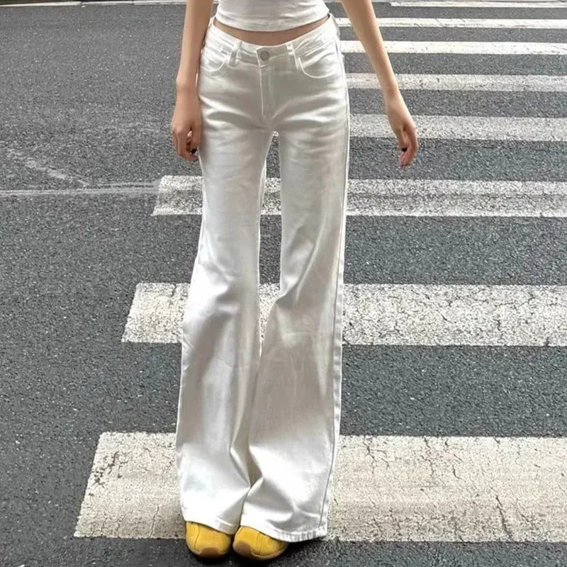 Women Classic Thin Straight Leg Denim Trousers