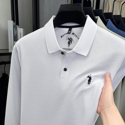 2025 New Cotton Long Sleeved T-shirt for Men, High End Embroidered Little Horse Logo Fashion Autumn/Winter Polo Top
