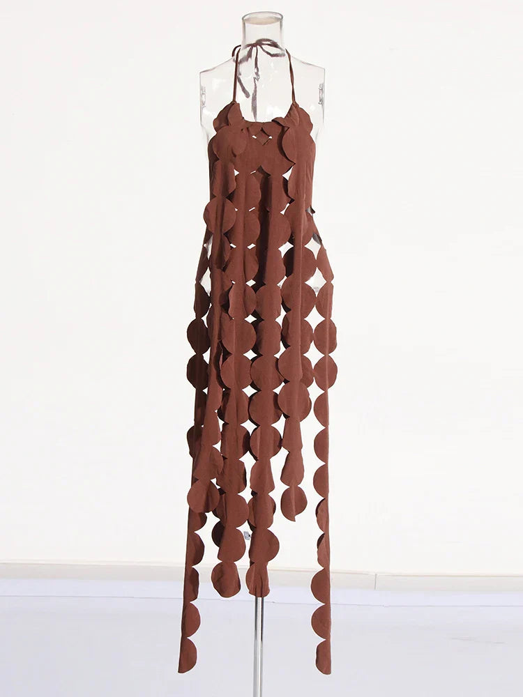 Solid Backless Dresses For Women Round Neck Sleeveless Patchwork Lace Up Slimming Sexy Dress Female Fashion Clothes