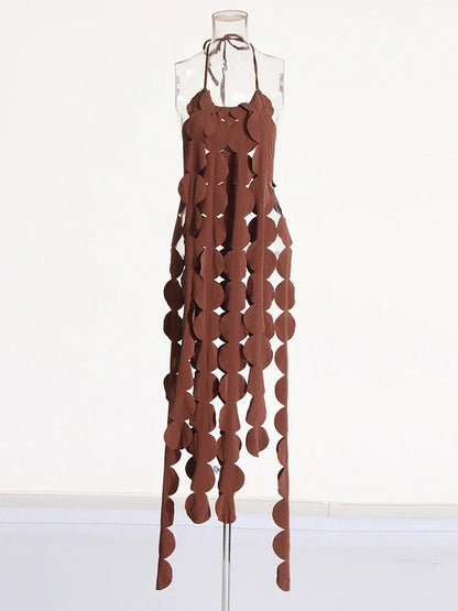 Solid Backless Dresses For Women Round Neck Sleeveless Patchwork Lace Up Slimming Sexy Dress Female Fashion Clothes