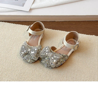 Faux Gemstones Shoes for Kids Girls Shining Crystal Girls Dress Shoes for Party and Wedding Bowtie Children Girl Sandals I04204