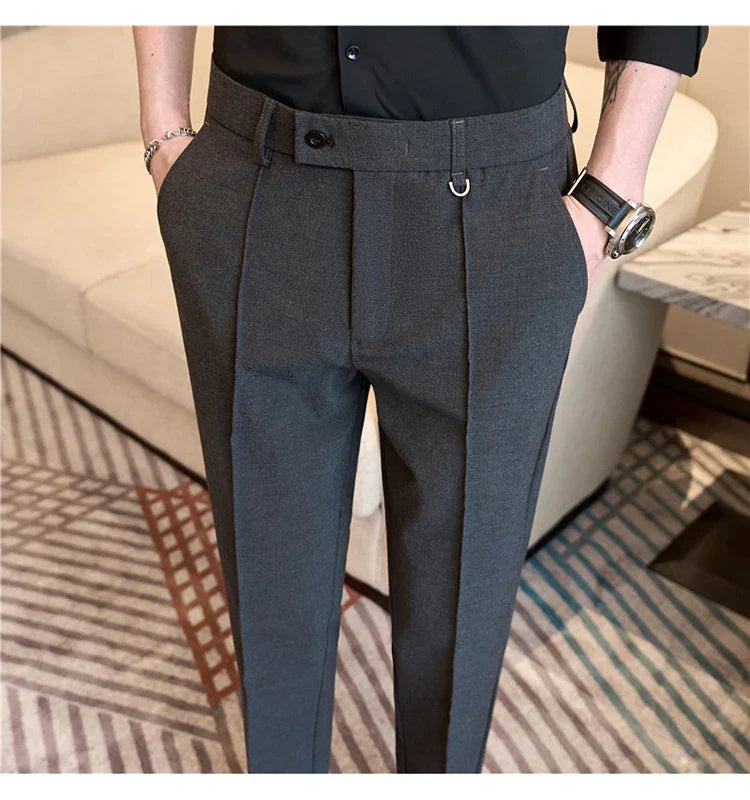 Men's business casual trousers, daily formal work pants, 2024 new high quality, plain color versatile ankle-length trousers.