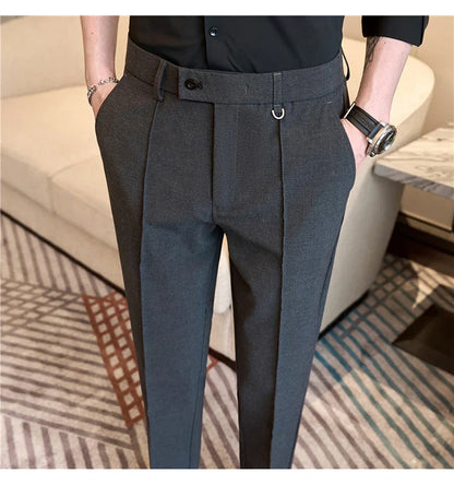 Men's business casual trousers, daily formal work pants, 2024 new high quality, plain color versatile ankle-length trousers.