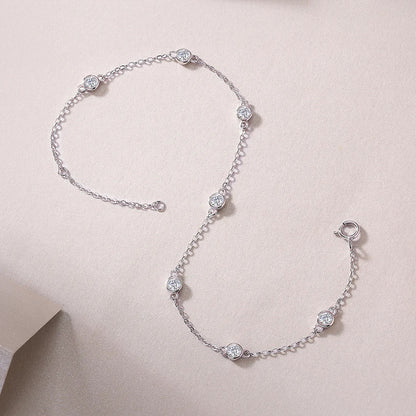 Round Bezel 0.87cttw Full D Color Moissanite Diamond Bracelet For Women 925 Silver GRA Certified 19cm Link Bracelets Gift