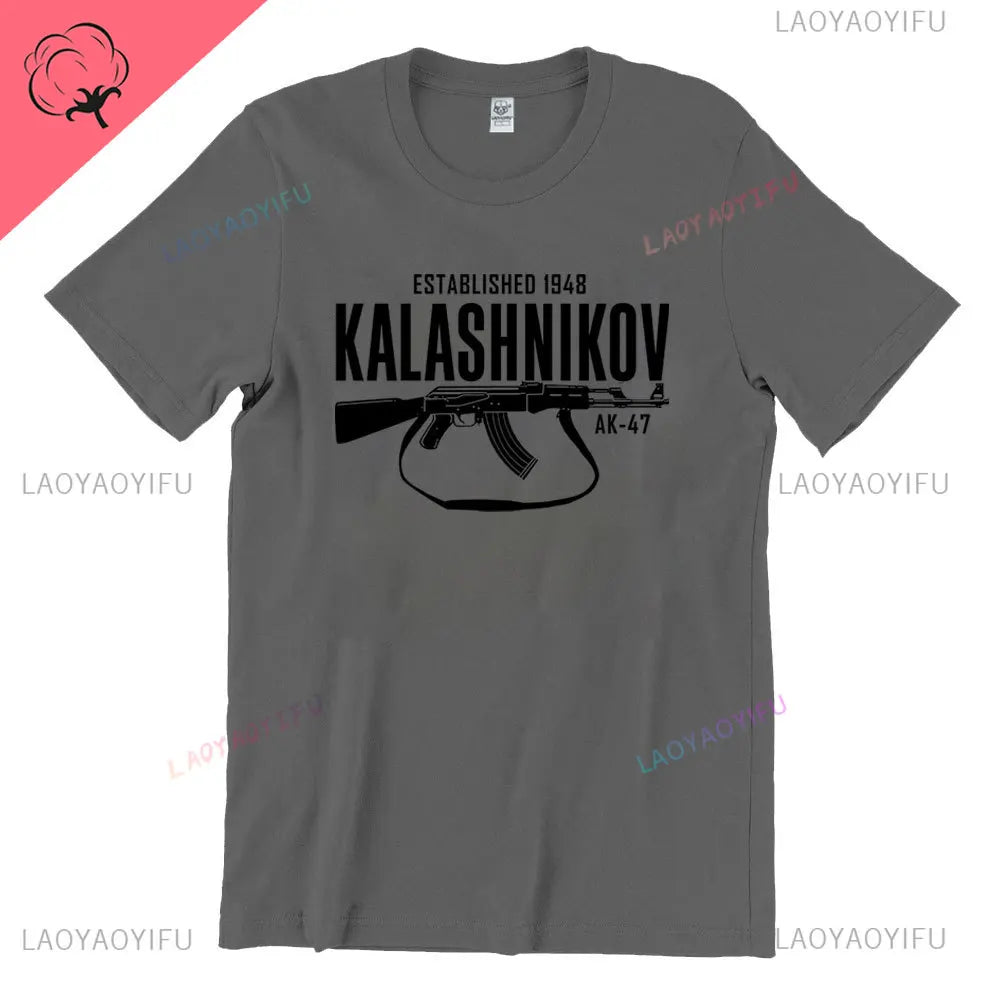 Vintage Classic Man Ak 47 TShirt Casual Fashion Military Fan Printed Cotton Shirt Summer O-neck Breathable Short-sleev Camisetas
