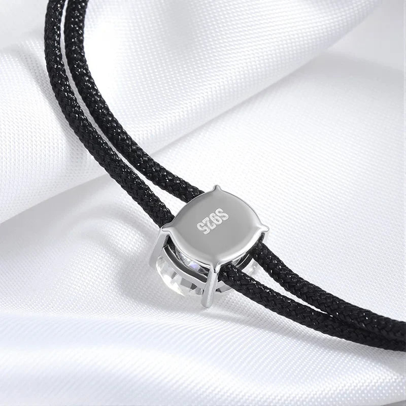 3CT Oval Cut Moissanite Braided Cord Bracelets for Women Men Adjustable Sliding-Knot Dainty Pure S925 Silver Chain D VVS1