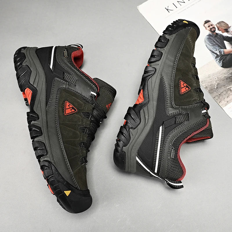 High Quality Men Hiking Shoes Durable Leather Climbing Shoes Outdoor Walking Sneakers Rubber Sole Factory Outlet