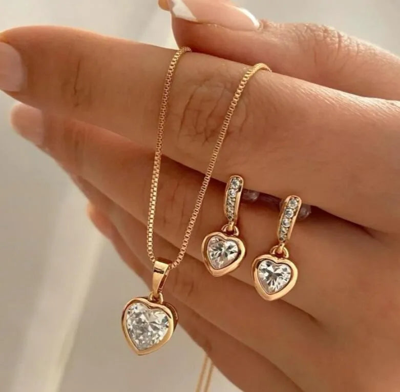 3 Pcs/Set Round Pearl Pendant Necklace For Women Exquisite Fashion Rhinestone Double  Earring Wedding Jewelry Set Gift