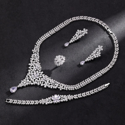 Luxury 4 Pieces Bridal Wedding Jewelry Set for Women Sparkling Cubic Zirconia Nigeria Bride Accessories