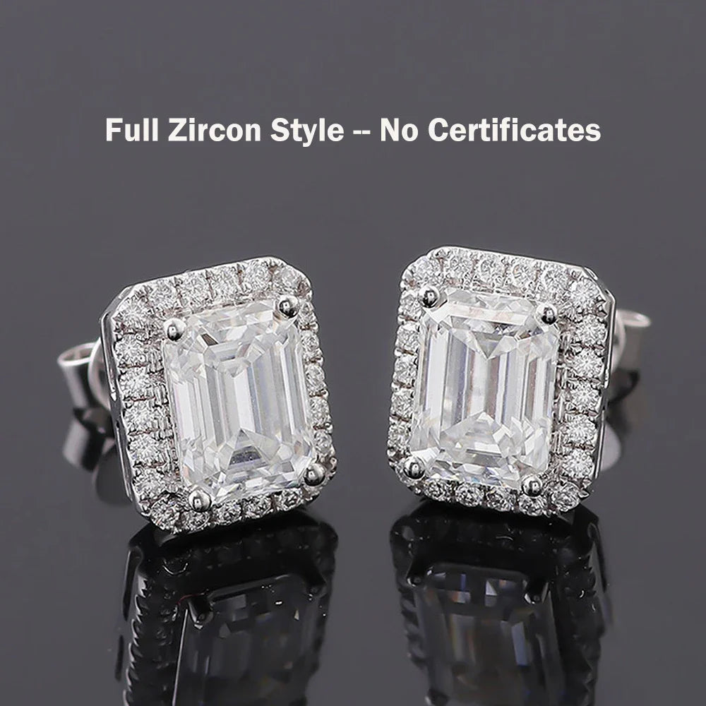 0.5/1/2ct Emerald Cut Halo Moissanite Diamond Stud Earrings 925 Sterling Silver Plated 18k Gold Earring Fine Jewelry for Women