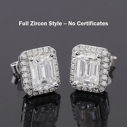 0.5/1/2ct Emerald Cut Halo Moissanite Diamond Stud Earrings 925 Sterling Silver Plated 18k Gold Earring Fine Jewelry for Women