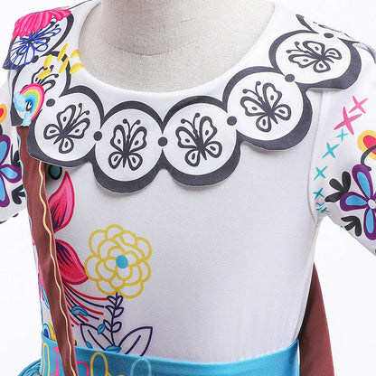 Fantasia Infantil de Princesa para Meninas Encanto Halloween Roupa Rodada Estampada Mirabel Desenho Animado Vestido Cosplay para Crianças 3-12 Anos