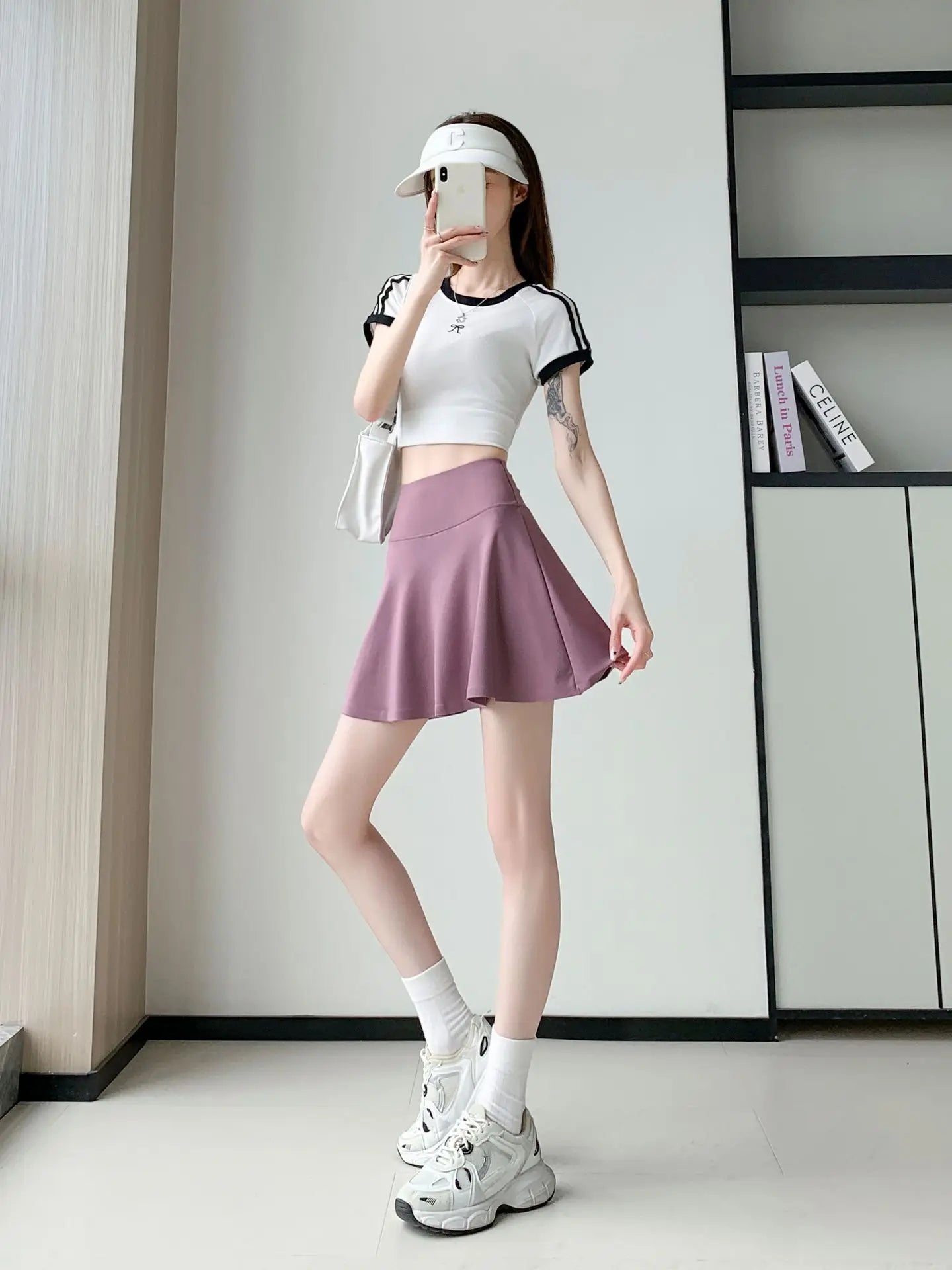 Women Summer Fake Two Pieces Sports Skirt Anti-Chafing Anti-Slip Tennis Badminton Yoga Skirt Pleated White Mini Skirt  Running