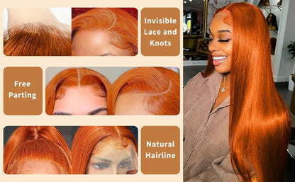 Ginger Wig Human Hair 30 Inch 200 Density 13x6 HD Transparent Lace Front Wigs Human Hair Pre Plucked Straight Wig Human Hair