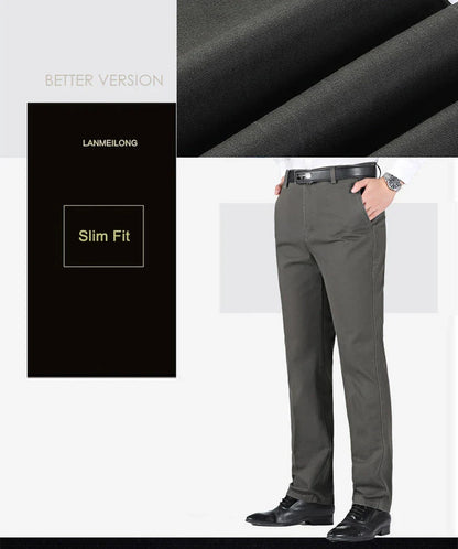 Men's 100% Cotton Summer Autumn Casual Pants Fashion Solid Black Khaki Gentle Thicken Trousers Brand Smart Suit Pant GOZBKF