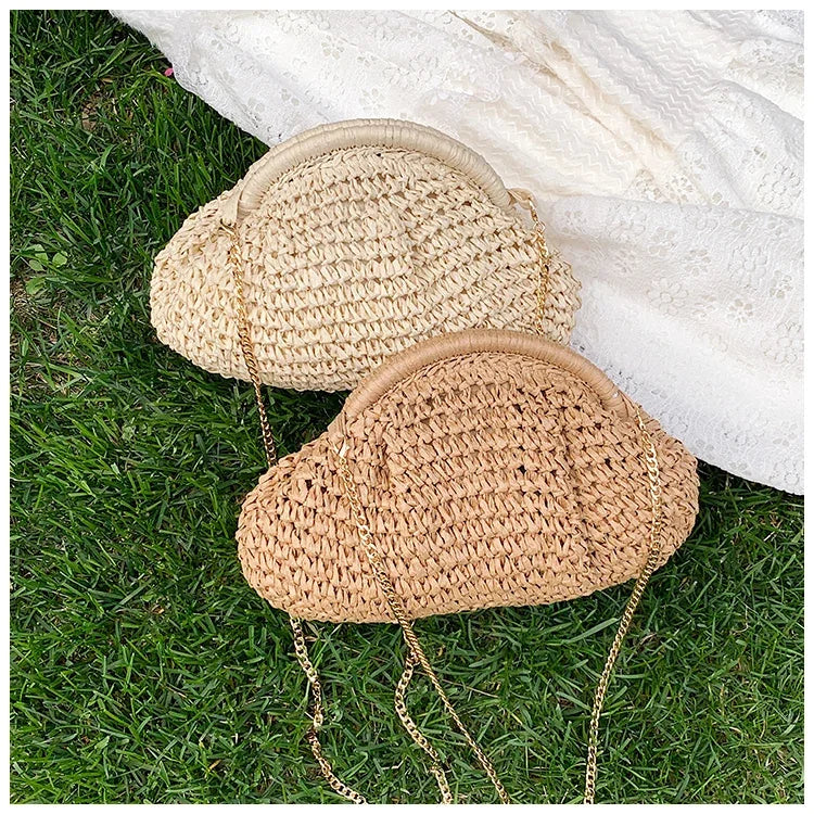 Summer New Straw Weaving Crossbody Bag Fashionable and Casual Shell Bag Women's Shoulder Bag with Excellent Texture