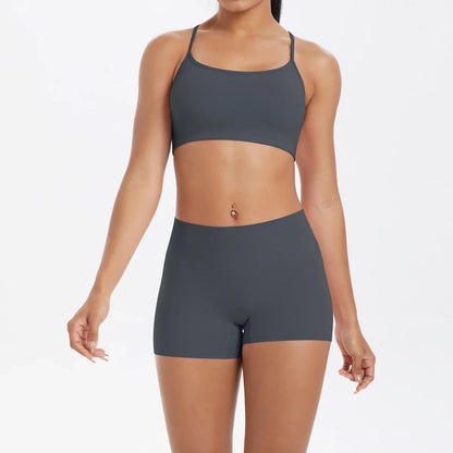 2PCS Yoga Clothes  Halter Yoga Top Set Fitness Gym Suit Crossover Back Sports Underwear Workout Gym Shorts Fitness High Waist