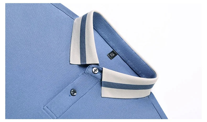High quality men's short sleeve polo shirt new breathable and fashionable color blocked collar T-shirt summer ice silk cool top