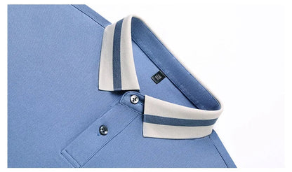 High quality men's short sleeve polo shirt new breathable and fashionable color blocked collar T-shirt summer ice silk cool top