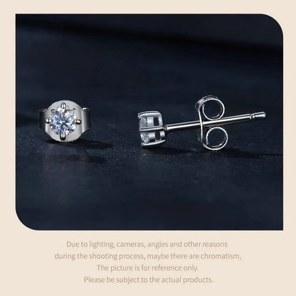U Moissanite Earrings Shinning 4 Prongs Ear Stud 925 Sterling Silver D Color for Women Wedding Anniversary Fine Jewelry