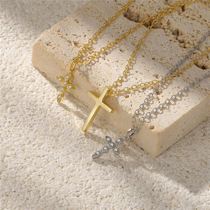 925 Sterling Silver Necklaces Charms for Women Crystal Cross Clavicle Collar Chain Simple Choker Necklace Accessories Gift