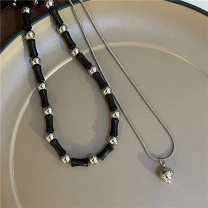 2 Pcs Vintage Peace Buckle Pendant Necklaces Natural Stone Beads Chains Choker Necklace Set Women Men Chinese Style Jewelry