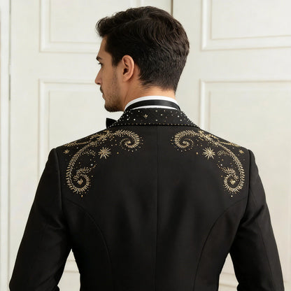 2 Piece Suit for Men Luxury Mens Suit For Wedding Host Banquet Handmade Beaded Western Suit French Elegant Black Blazer
