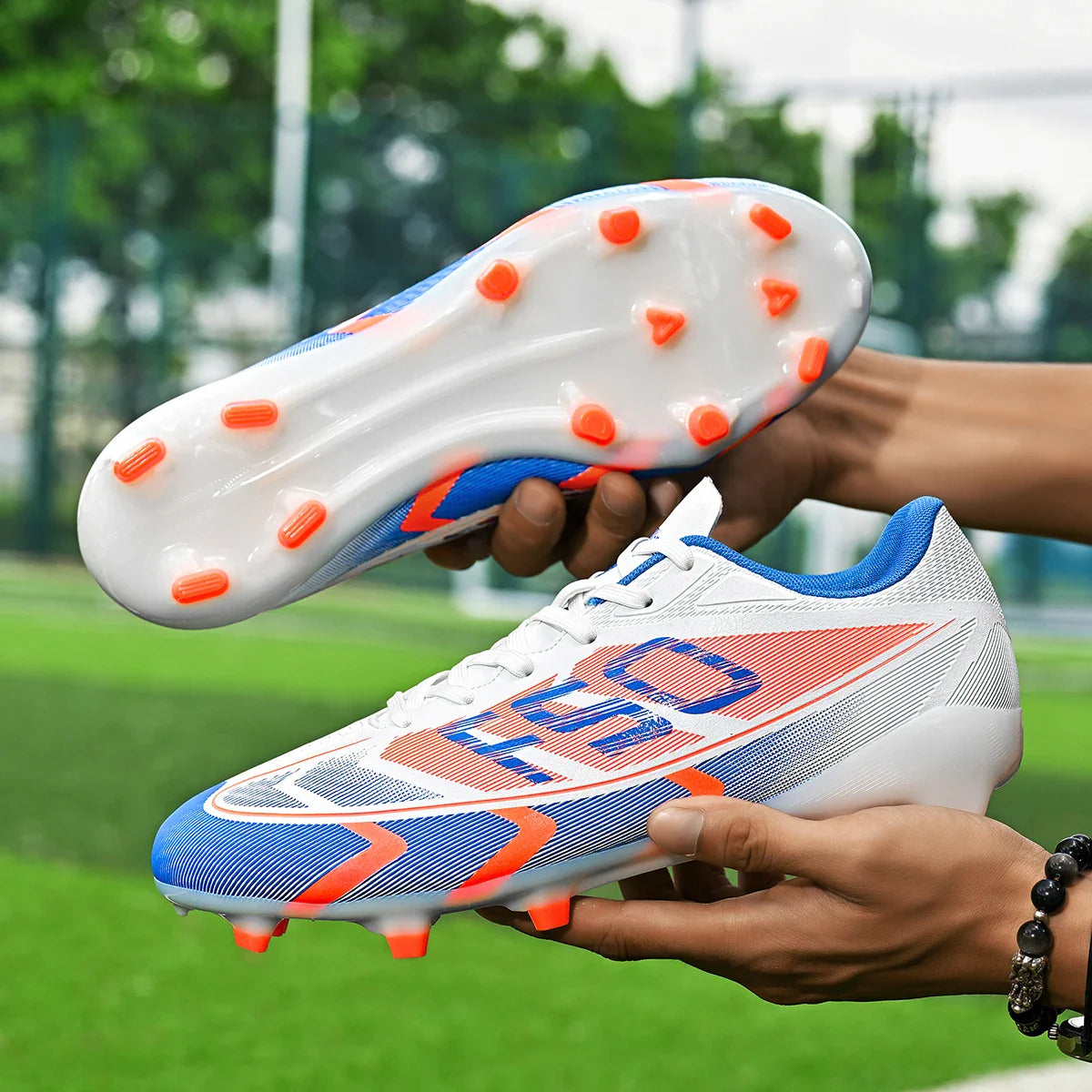 AG/FG Long Studs Soccer Shoes，PU Fabric Mixed Upper，TPU Sole Wear Resistant Anti Slip，Men Women Kids Youth Outdoor Sports