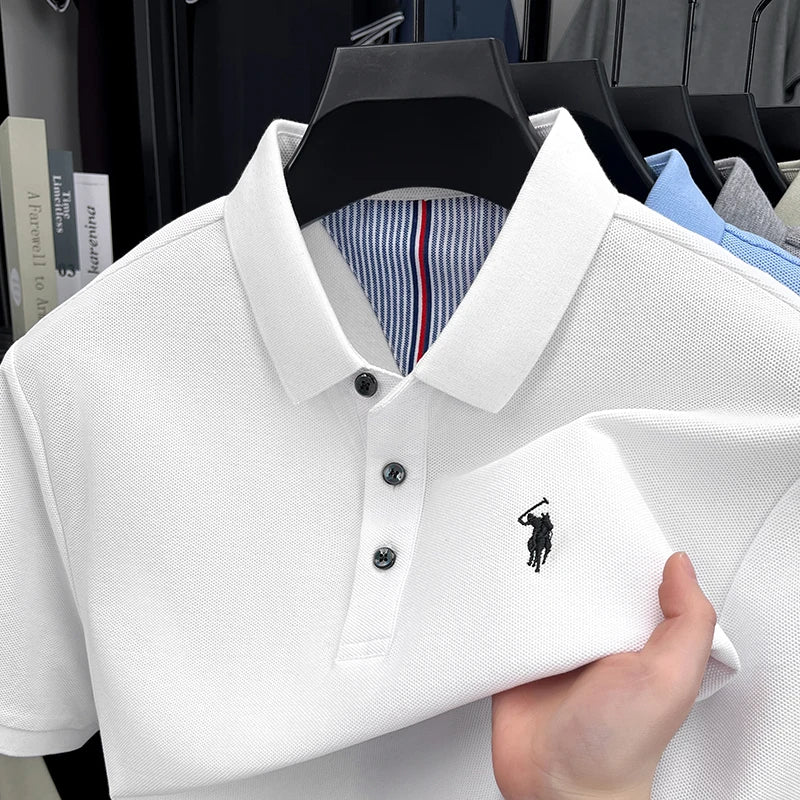 100% pure cotton short sleeve polo shirt summer new breathable men's T-shirt high-end brand Paul Pony embroidered business top