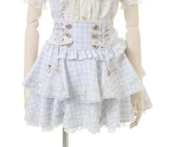Mine Style Mass-Produced Japanese Casual Laminated Ruffles Lace  Skirts 2023 Autumn Winter High Waist Corset A- Line Mini Skirt