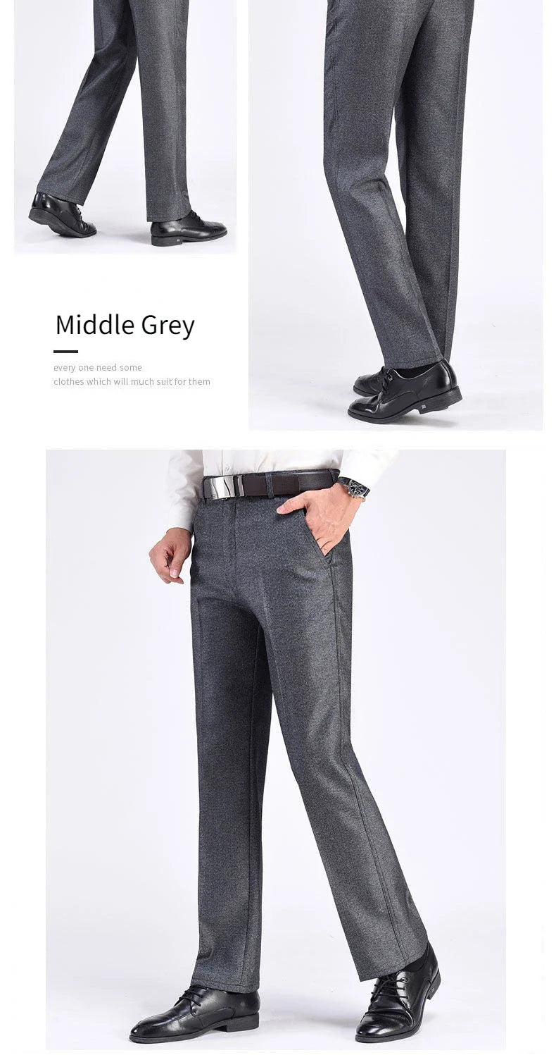 New Men's Summer Thin Business Pants Autumn Fashion Solid Gentle Thicken Casual Trousers Male Brand Suit Pant Black Grey GOZBKF