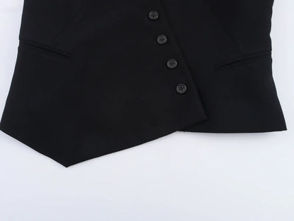 Casual Women Solid Tops Asymmetric V-Neck Single Breasted Pockects Sleeveless Vest Fashion 2025 Autumn Blazer Tops