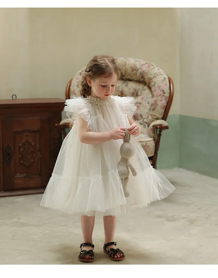 Girls Handmade Splicing Fluffy Gauze Princess Dress Summer New Foreign Dresses Party Dress for Kids Girl