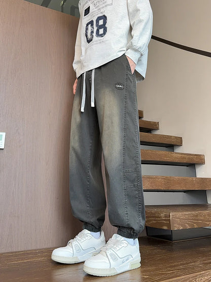 Lyocell Washed Men’s Jeans Lightweight Harem Joggers With Elastic Waist 4 Colors Baggy Denim Pants Asian Size L-6XL