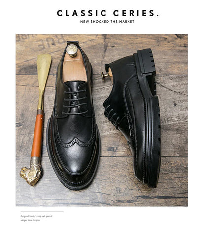 New Brock engraved casual leather shoes for men genuine leather business formal wear British thick-soled height-increasing style