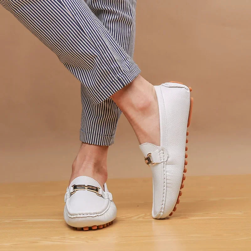Shoes Men Handmade PU Leather Loafer Casual Driving Flats Slip-on Shoes Luxury Comfy Moccasins White Loafers Shoes for Men