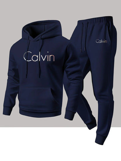 New Calvin Tracksuit for Men  Hoodie & Jogger SetHip Hop Streetwear Casual Workout Outfit Fall Winter Fashion Gym Athletic Wear