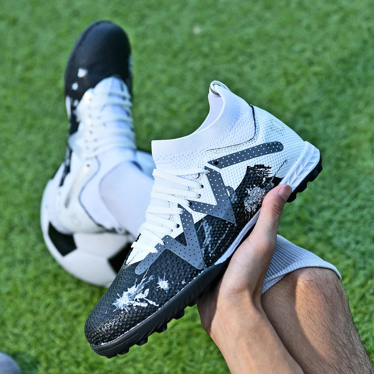 Multicolor TF Turf Soccer Shoes Durable PU Fabric Rubber Outsole Anti-slip Wearproof For Kids Teenager Turf Games
