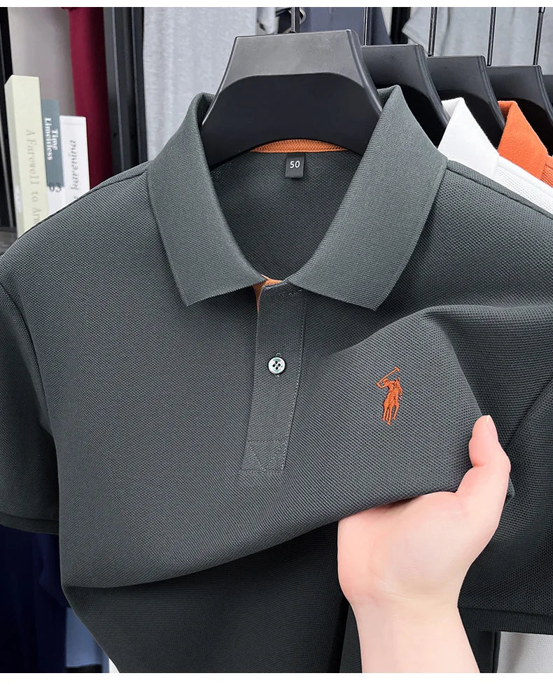 100% pure cotton high-end brand men's short sleeve polo shirt comfort lightweight summer casual T-shirt youthful fashionable top