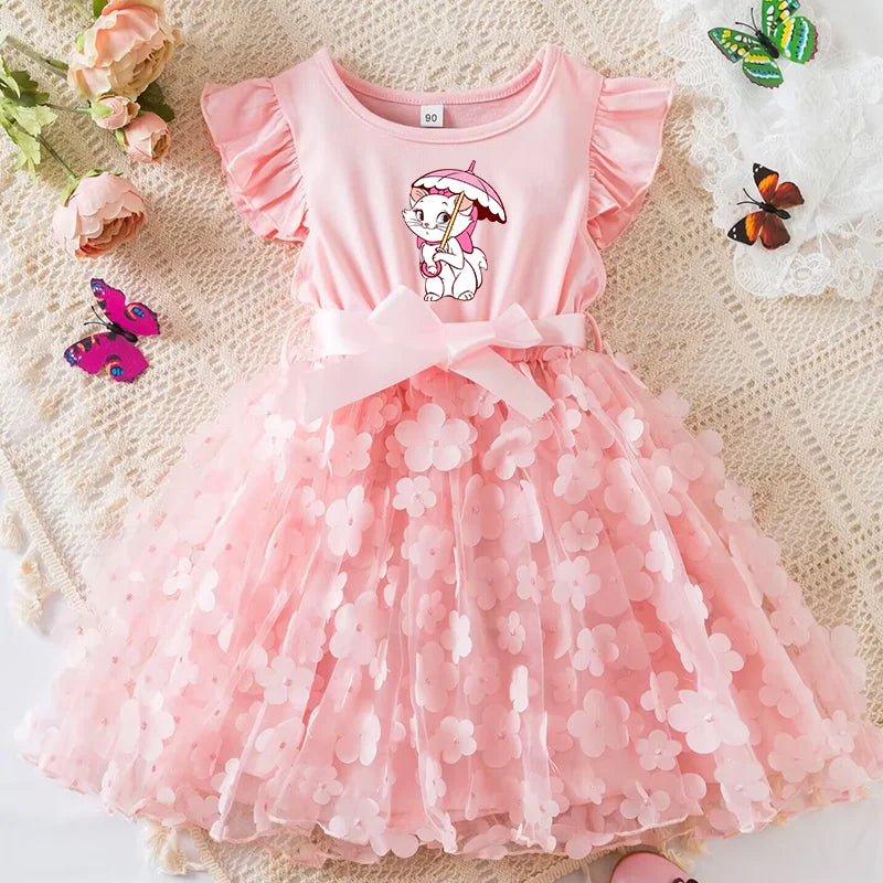 Girls Summer Dress Cartoon Bow Tutu Dress 3D Butterfly Cute Cotton Party Casual Dress for Baby 2-6 Years