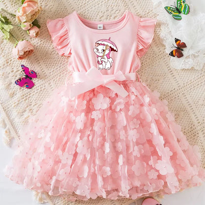 Girls Summer Dress Cartoon Bow Tutu Dress 3D Butterfly Cute Cotton Party Casual Dress for Baby 2-6 Years