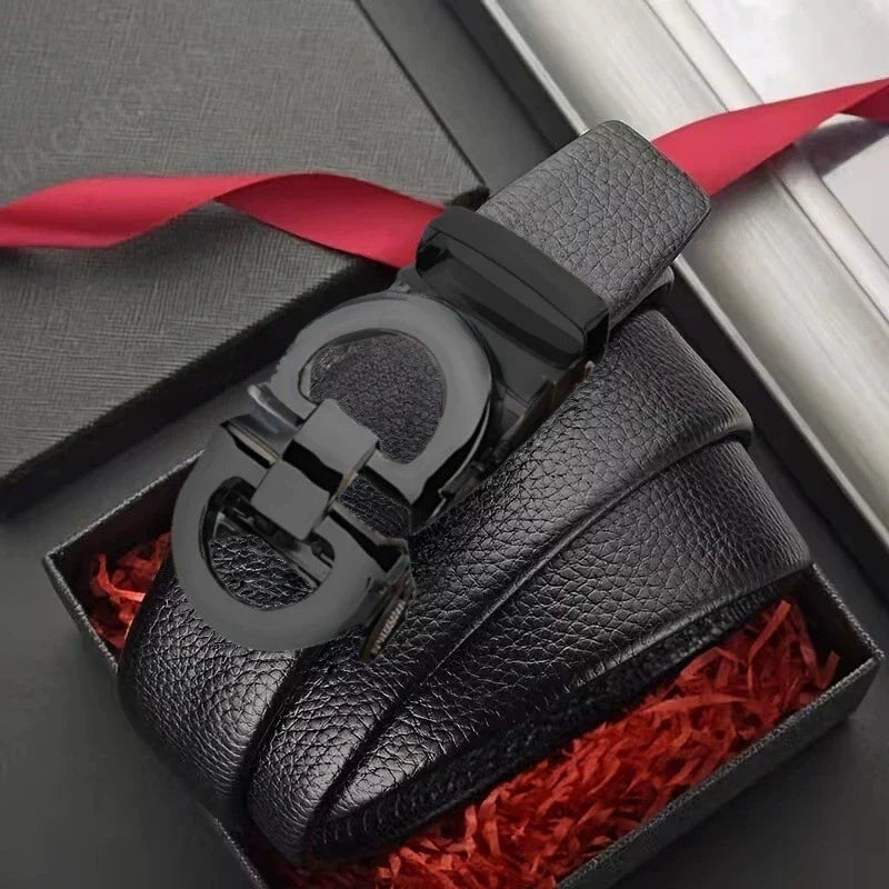 Luxury Genuine Leather Belt Men's Casual Dress Belt Cowhide Automatic Ratchet Belt for men Jeans Pants Waistband